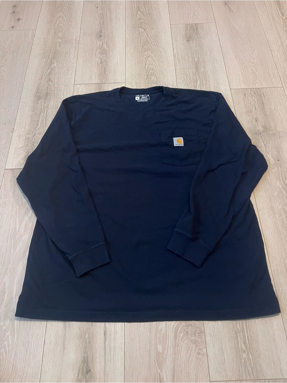 Carhartt Long-Sleeve Pocket Tee in Dark Navy with Logo Patch